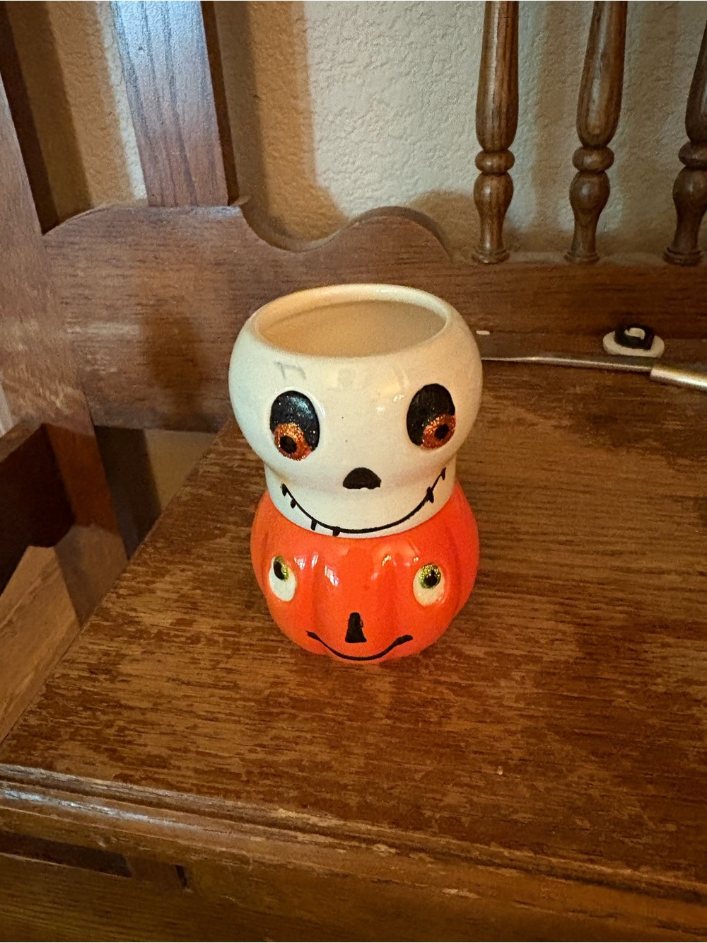 Hallmark Halloween Pumpkin & Ghost Ceramic Stackable Taper Holder